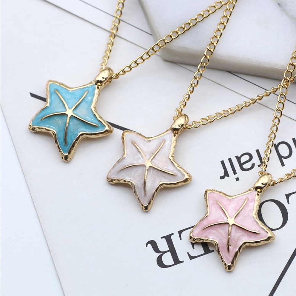 Blue Starfish Boho Tropical Gold Dainty Necklace - Picture 4 of 8